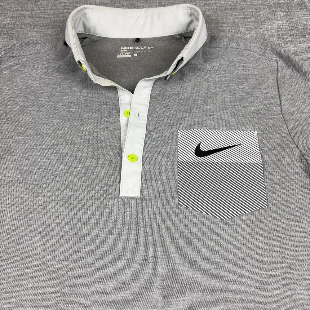 Nike Golf Dri-FIT Polo Shirt Mens L Gray Pocket Golf Short Sleeve Performance